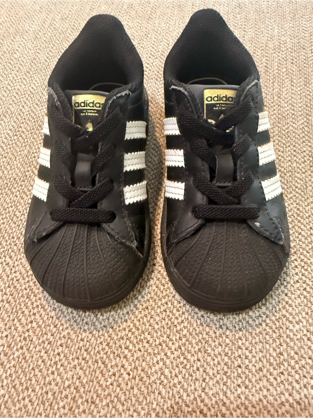 adidas Kids Black Sneakers with White Stripes and Shell Toe - US Size 6K